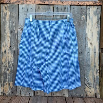 Sharon Young Sportswear Blue Checked Shorts Womens Size 12 Mid Length - Thumbnail 2