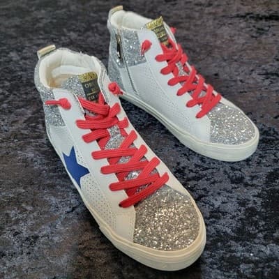 Vintage Havana Lester Silver Glitter Multicolor Hightop Sneakers Size 8 Women's