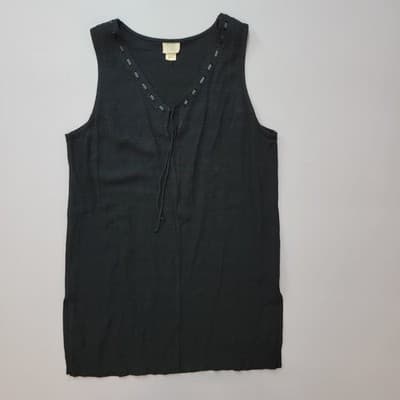 Teddi Woman Size 1x Tank Tie Front Black Rayon Acetate Vest With Side Slits