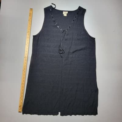 Teddi Woman Size 1x Tank Tie Front Black Rayon Acetate Vest With Side Slits - Thumbnail 3