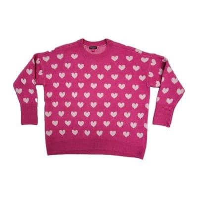 Vince Camuto Womens Large Dark Pink White Hearts Soft Baggy Pullover VALENTINE'S