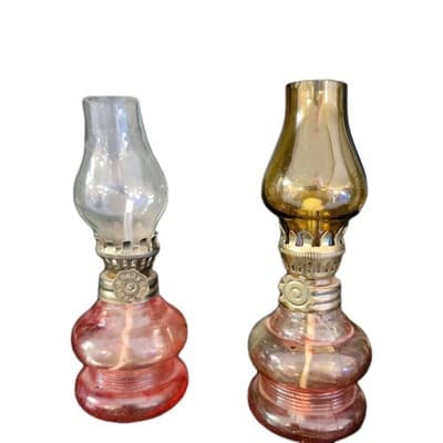 Vintage Miniature Hong Kong Oil 5" Lamps Set Of 2 Collectible