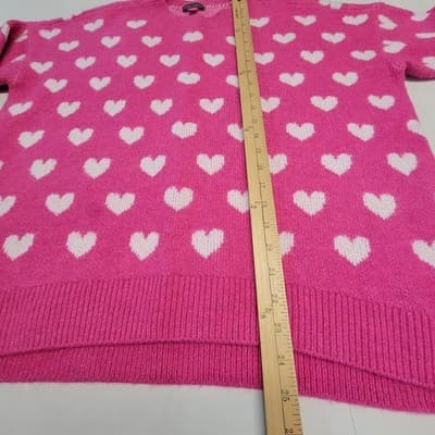 Vince Camuto Womens Large Dark Pink White Hearts Soft Baggy Pullover VALENTINE'S - Thumbnail 3