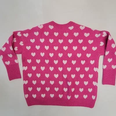 Vince Camuto Womens Large Dark Pink White Hearts Soft Baggy Pullover VALENTINE'S - Thumbnail 2