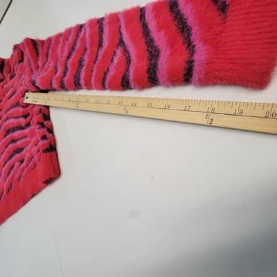 Forever 21 Pink Zebra Striped Sweater Scoop Back Mock Buttoned Neck Sz Large - Thumbnail 3