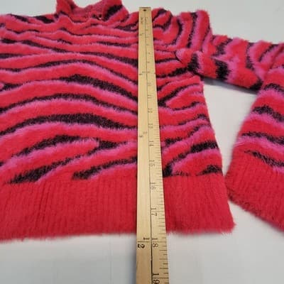 Forever 21 Pink Zebra Striped Sweater Scoop Back Mock Buttoned Neck Sz Large - Thumbnail 2