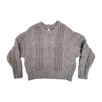 Arizona Jean Co Women's Cropped Cable Knit SMALL Pullover Sweater Grey