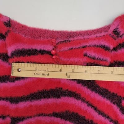 Forever 21 Pink Zebra Striped Sweater Scoop Back Mock Buttoned Neck Sz Large - Thumbnail 12