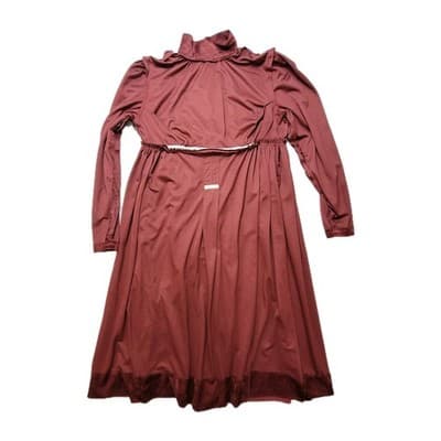 Vintage Handmade Women's XXL TALL Maroon Faux Suede Maxi Dress - Thumbnail 15