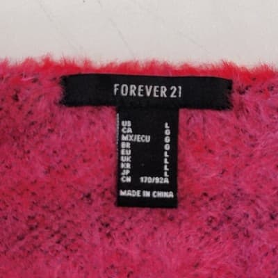 Forever 21 Pink Zebra Striped Sweater Scoop Back Mock Buttoned Neck Sz Large - Thumbnail 8