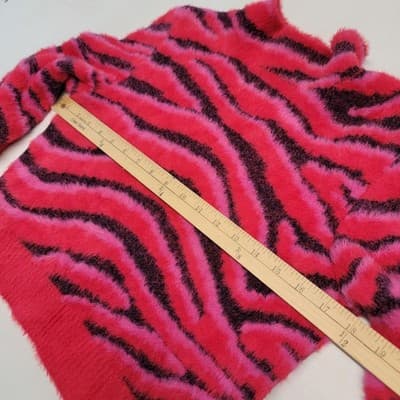 Forever 21 Pink Zebra Striped Sweater Scoop Back Mock Buttoned Neck Sz Large - Thumbnail 11