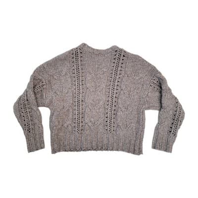 Arizona Jean Co Women's Cropped Cable Knit SMALL Pullover Sweater Grey - Thumbnail 5