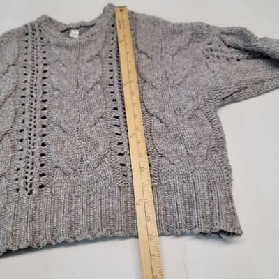 Arizona Jean Co Women's Cropped Cable Knit SMALL Pullover Sweater Grey - Thumbnail 3