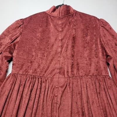 Vintage Handmade Women's XXL TALL Maroon Faux Suede Maxi Dress - Thumbnail 13