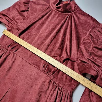 Vintage Handmade Women's XXL TALL Maroon Faux Suede Maxi Dress - Thumbnail 4