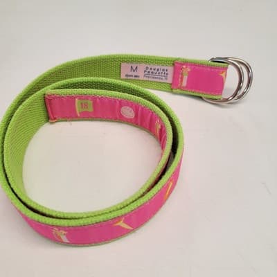 Vintage Douglas Paquette Wmn's pink & green golf Belt 2Ring Buckle Med 36x1.25"