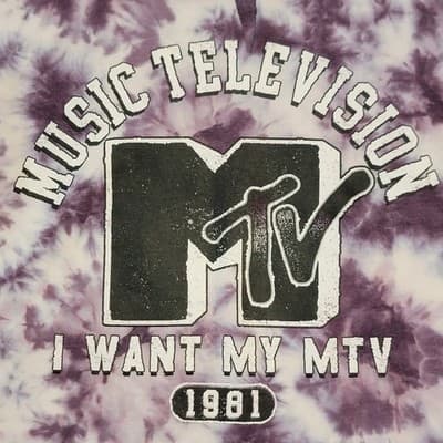 MTV Womens Cuff-Cut Modified Sweatshirt MED Purple Tie Dy Music Television 80s - Thumbnail 8