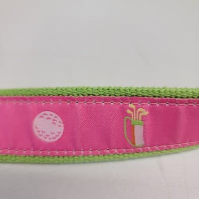 Vintage Douglas Paquette Wmn's pink & green golf Belt 2Ring Buckle Med 36x1.25" - Thumbnail 6