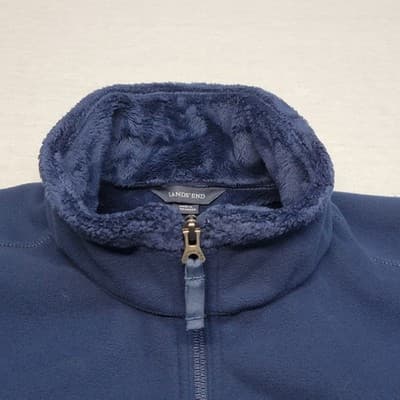 Lands End Womens 2X Jacket Dk Blue Full Zip Fleece Soft Inside Pile Turned Cuffs - Thumbnail 4