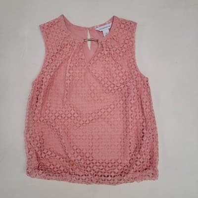 Liz Claiborne Sleeveless Pink/Peach Lace Top with Keyhole Neckline Women's Large