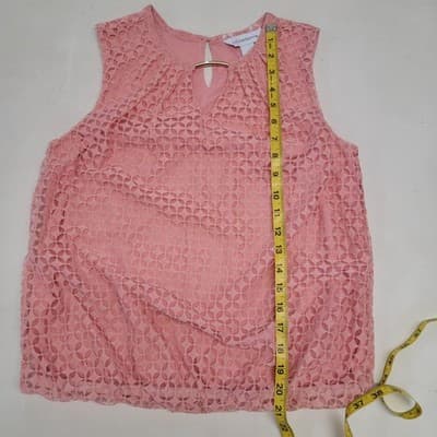 Liz Claiborne Sleeveless Pink/Peach Lace Top with Keyhole Neckline Women's Large - Thumbnail 8