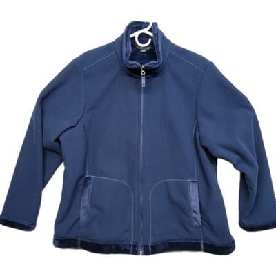 Lands End Womens 2X Jacket Dk Blue Full Zip Fleece Soft Inside Pile Turned Cuffs - Thumbnail 14
