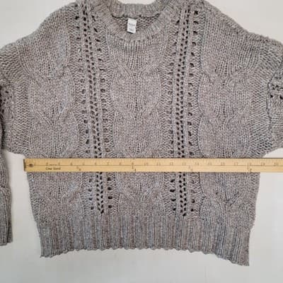 Arizona Jean Co Women's Cropped Cable Knit SMALL Pullover Sweater Grey - Thumbnail 2