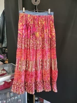 St Johns Bay Y2K Tiered 8P Multicolored Boho Summer Skirt Button Jean Waistband - Thumbnail 2