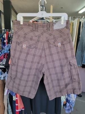 Micros Men's Size 30 Brown Plaid Bermuda Skater Chino Cargo Shorts 10" Inseam - Thumbnail 2