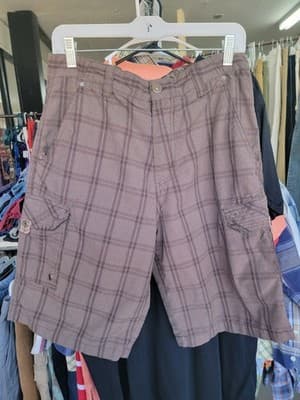 Micros Men's Size 30 Brown Plaid Bermuda Skater Chino Cargo Shorts 10" Inseam