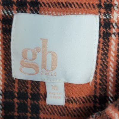 Gianni Bini GB Girls size XL Red Orange Plaid Flannel Shirt Jacket Shacket - Thumbnail 4