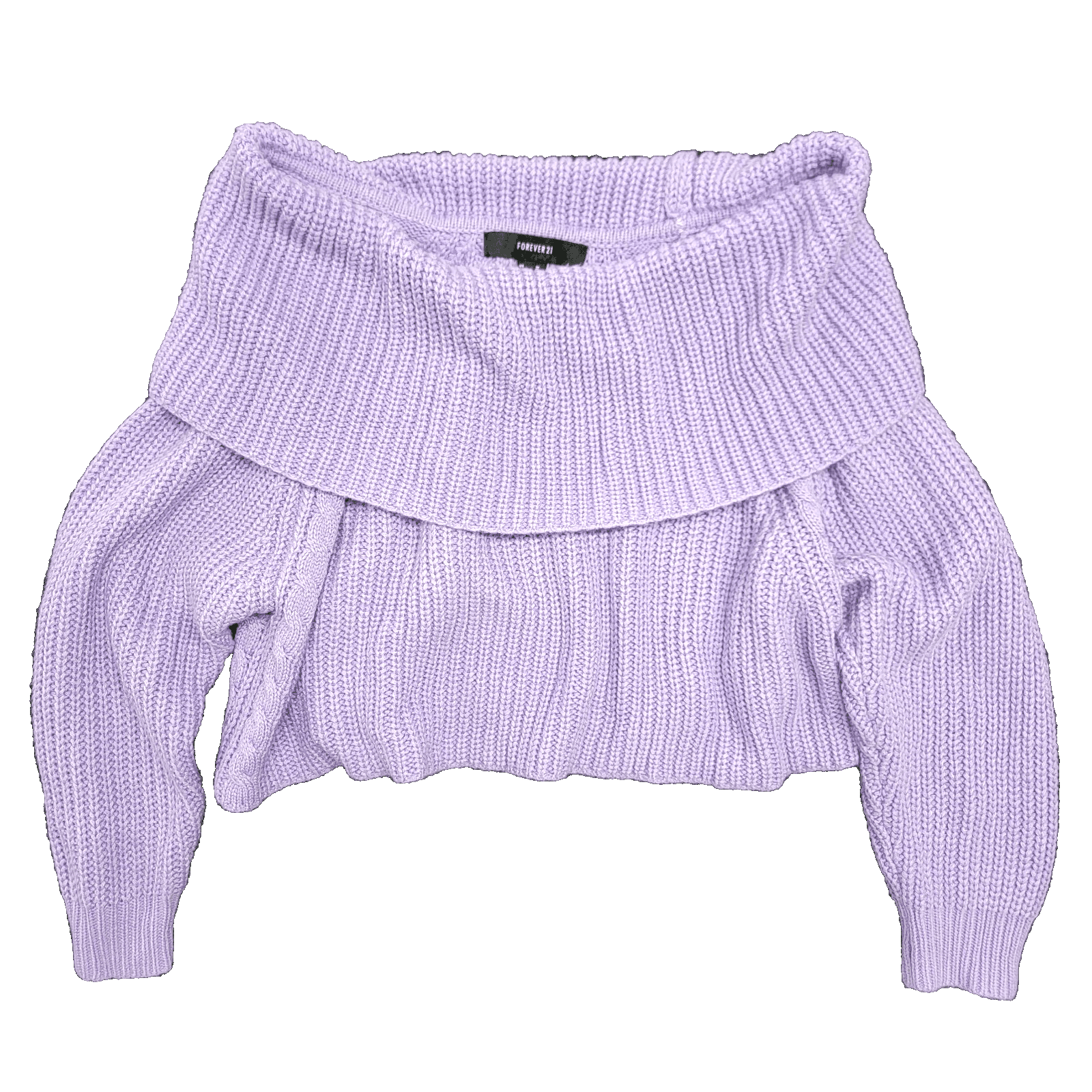 Forever 21 Womens Lavender Cowl Neck Off Shoulder Cropped Sweater Cable Knit MED