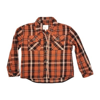 Gianni Bini GB Girls size XL Red Orange Plaid Flannel Shirt Jacket Shacket