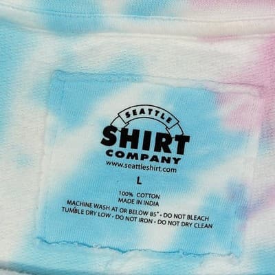 Seattle Shirt Co. Tie Dye Sweatshirt Large Pink Blue Yellow Swirl Crooked Logo - Thumbnail 4