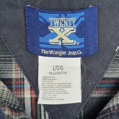 Wrangler Men's TwentyX Size Large Plaid Long Sleeve Button Down Cotton Shirt - Thumbnail 3