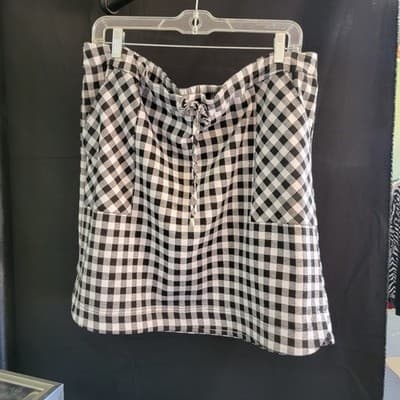 Cato Womens XL Gingham Black White Checked Drawstring Short Skirt Front Pockets - Thumbnail 3