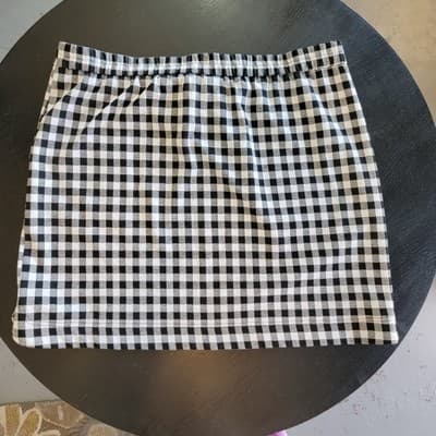 Cato Womens XL Gingham Black White Checked Drawstring Short Skirt Front Pockets - Thumbnail 2