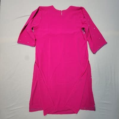 Women's Fuchsia Vintage Sari Palace Kurti Tunic Embellished Size 46 - Thumbnail 3