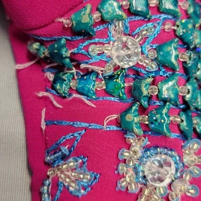 Women's Fuchsia Vintage Sari Palace Kurti Tunic Embellished Size 46 - Thumbnail 5