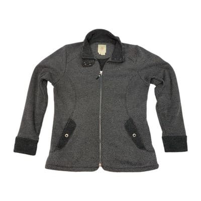 ROYAL ROBBINS Women's LG Grey Knit Jacket 2 Way Zipper Snap Pockets Cuffs Collar