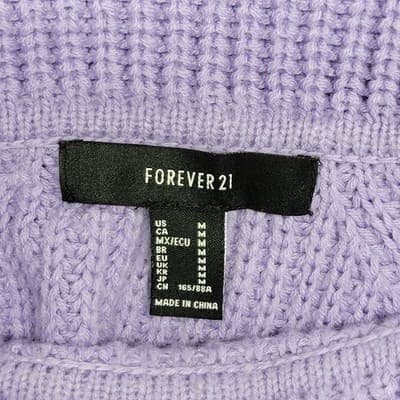 Forever 21 Womens Lavender Cowl Neck Off Shoulder Cropped Sweater Cable Knit MED - Thumbnail 2