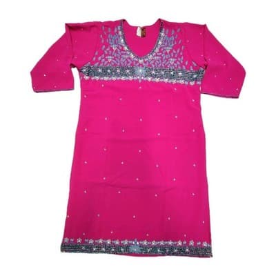Women's Fuchsia Vintage Sari Palace Kurti Tunic Embellished Size 46