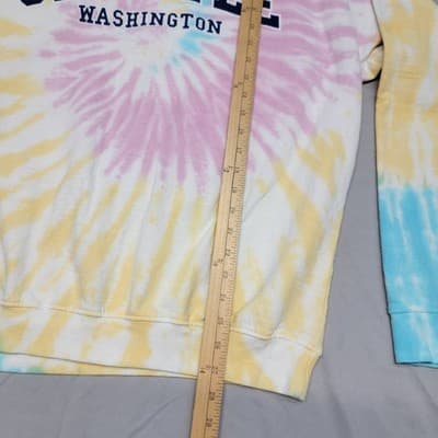 Seattle Shirt Co. Tie Dye Sweatshirt Large Pink Blue Yellow Swirl Crooked Logo - Thumbnail 5