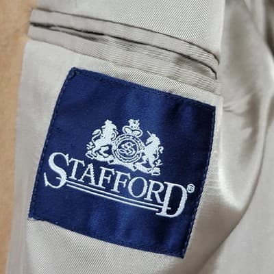 Vintage Stafford Men’s Camel and Wool Blend Blazer Sport Coat Jacket Prob 42L - Thumbnail 2