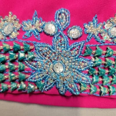 Women's Fuchsia Vintage Sari Palace Kurti Tunic Embellished Size 46 - Thumbnail 11