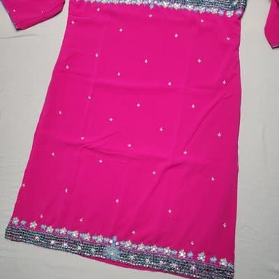 Women's Fuchsia Vintage Sari Palace Kurti Tunic Embellished Size 46 - Thumbnail 12