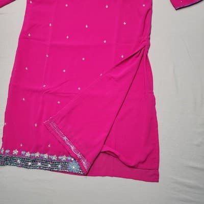 Women's Fuchsia Vintage Sari Palace Kurti Tunic Embellished Size 46 - Thumbnail 4