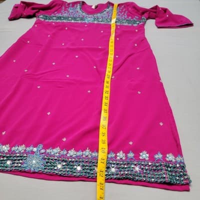 Women's Fuchsia Vintage Sari Palace Kurti Tunic Embellished Size 46 - Thumbnail 16