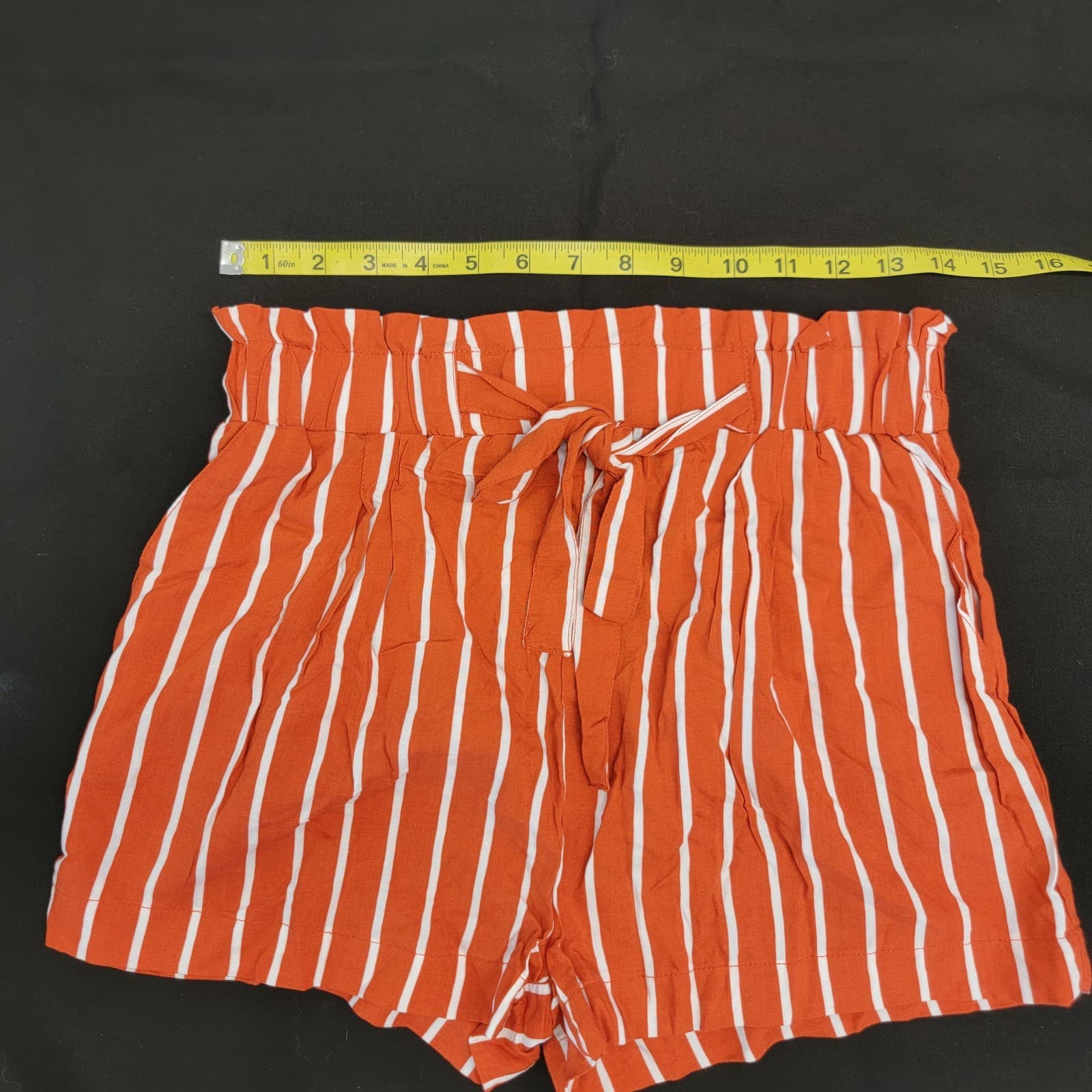 Ambience Apparel Women's Striped Tie Waist Shorts Orange White Rayon SZ L Cute - Thumbnail 5