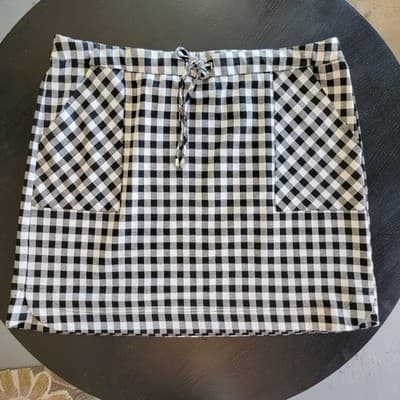 Cato Womens XL Gingham Black White Checked Drawstring Short Skirt Front Pockets